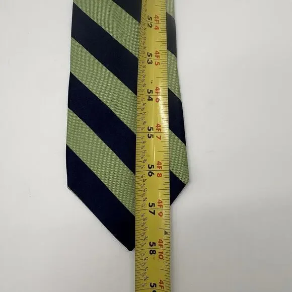 IZOD Silk Necktie Navy Green Repp Stripe Traditional Preppy Academia Classic - Picture 12 of 14